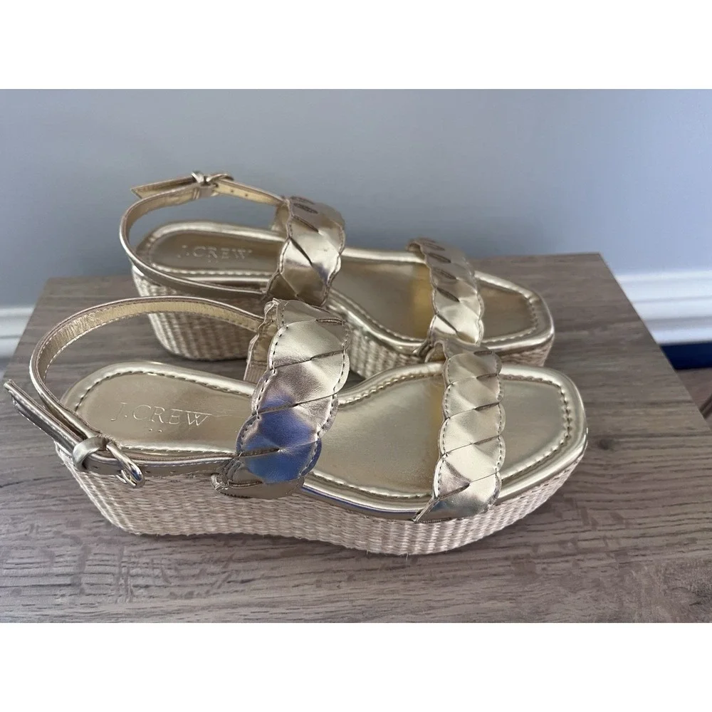New J.Crew Women's 6 Platform Espadrille Sandal Metallic Gold Sandals W2